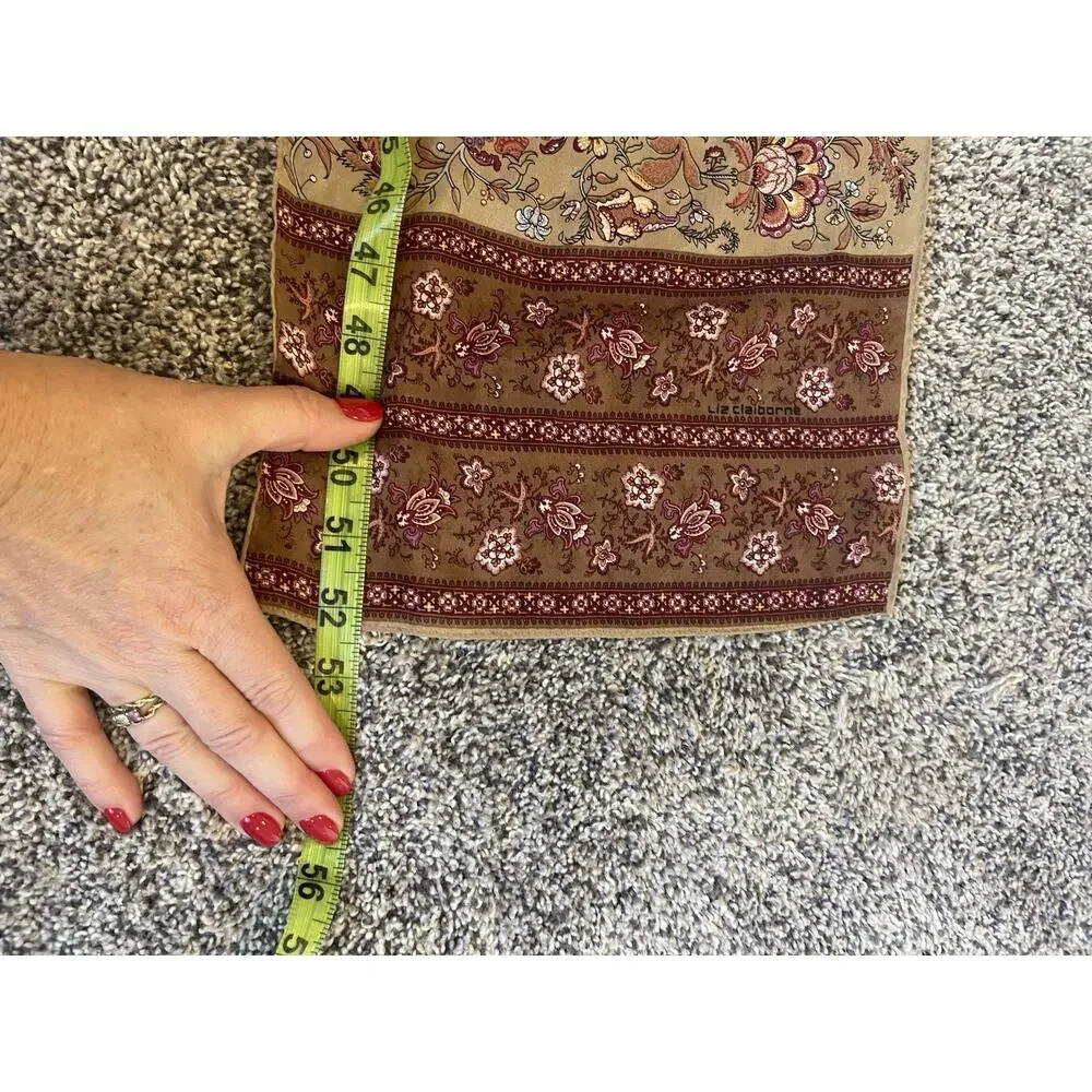 Vintage Liz Claiborne Rectangle Paisley Scarf Hand Rolled Silk Burgundy Brown